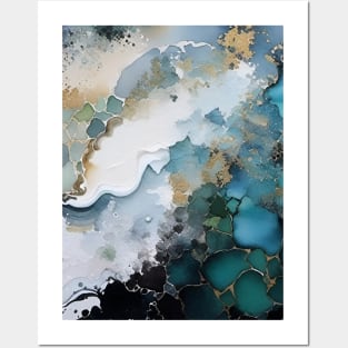 Turquoise and Gold Abstract Art Posters and Art